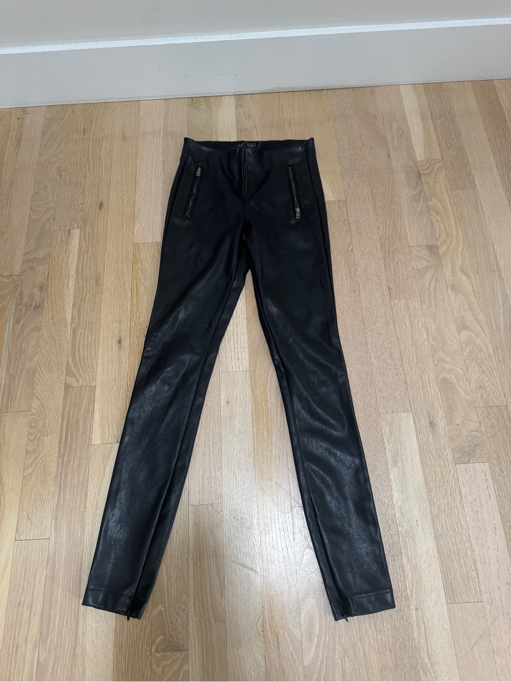 Black Faux Leather Zipper Leggings Zara Trafaluc